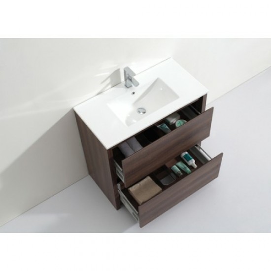 TB 750mm Plywood Floor Standing Vanity With Ceramic Basin Dark Oak